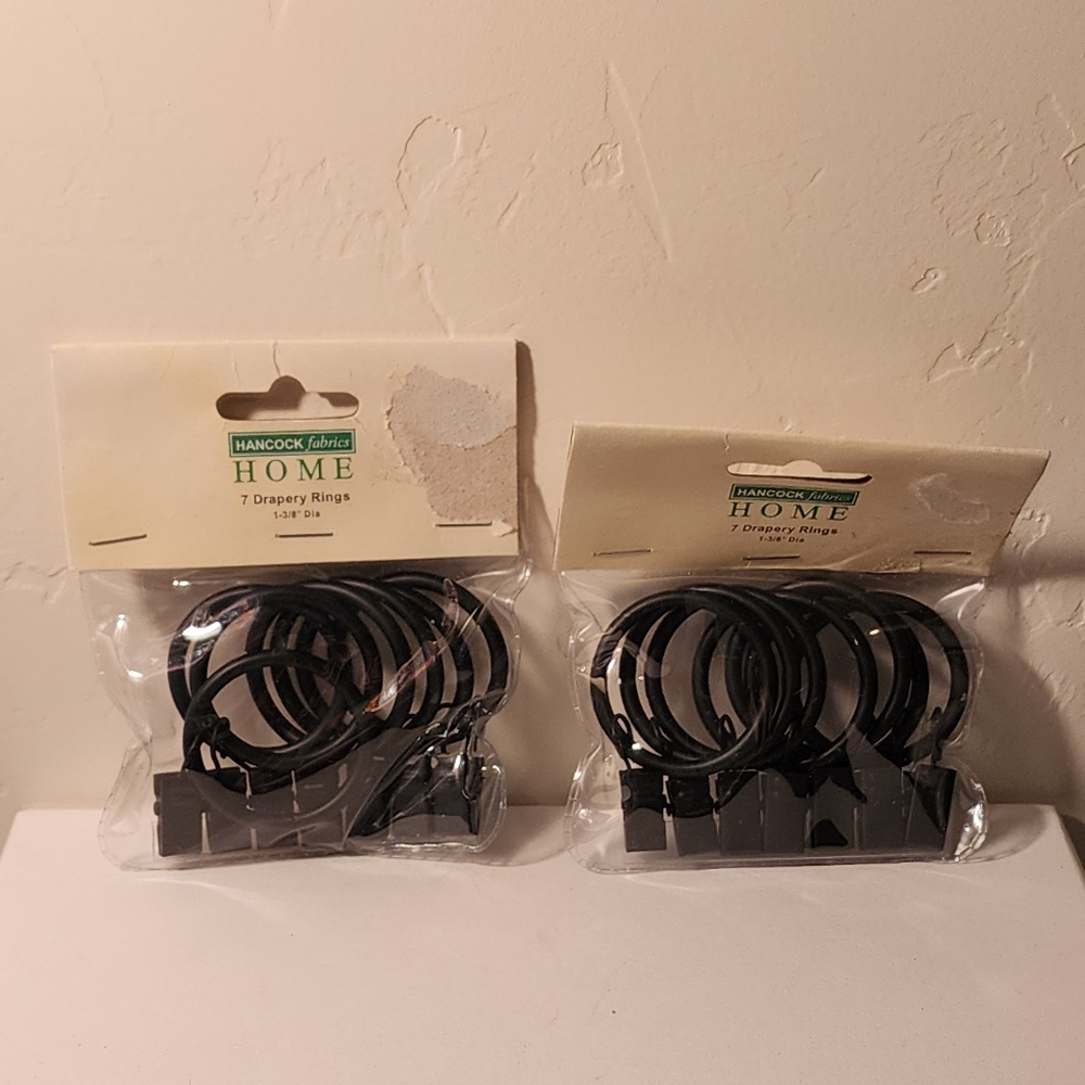 NWT Drapery Rings Black 2 Sets of 7. Total 14 Rings. Hancock Fabrics.